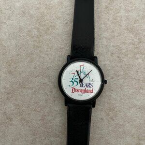 ⭐️ Vintage Disneyland 35 Yrs Black Lotus Quartz Unisex Black Classic Wrist Watch